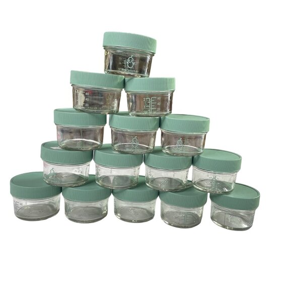 Reusable Baby Food Jars Sage Spoonfuls Quality Glass Storage Containers Lot 15 u - Picture 1 of 13